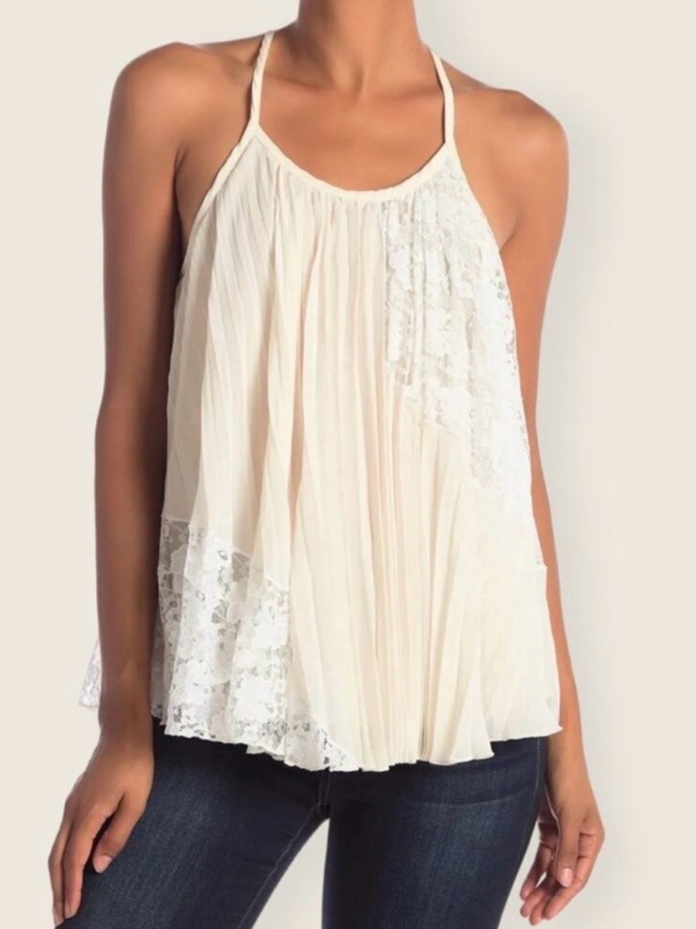 Derek Lam Modele Halter Lace-Trim Pleated Camisole Silk Whimsical $450 NWT